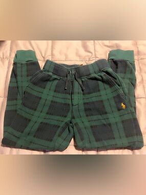 Polo by Ralph Lauren Dark Green Plaid Hooded Sweatshirt with Yellow Logo